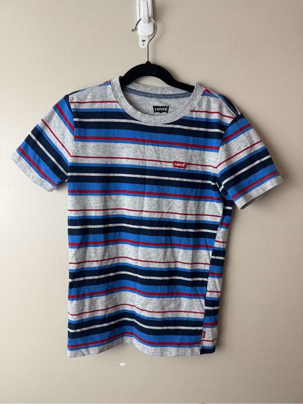 Boys Levi's Blue & Gray Striped Short Sleeve Tee School Casual Small (7/8)